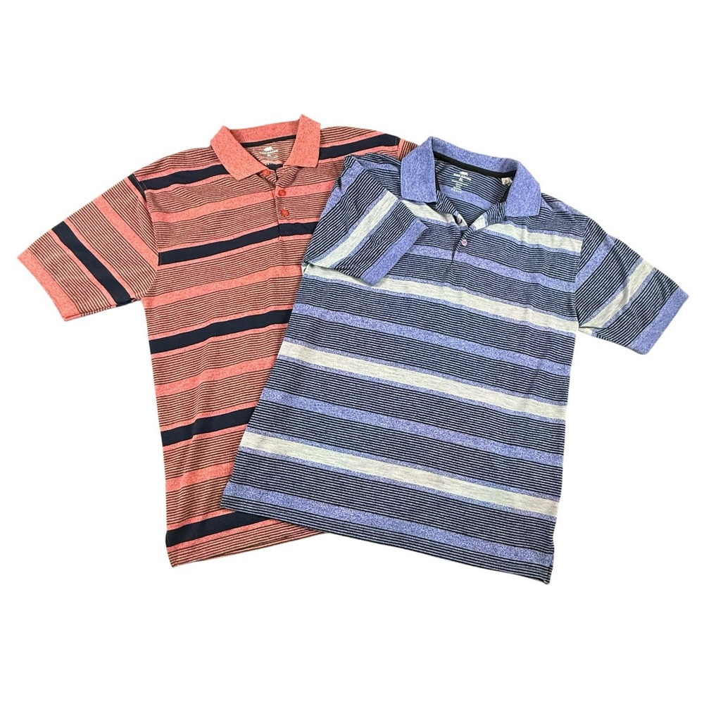 RED RHINO Polo Shirt Mens XL Striped Cotton Blend Short Sleeve 2 Pack